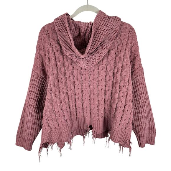 BKE Mauve Hooded Long Sleeve Raw Hem Chenille Oversize Pullover Sweater Size M - Picture 2 of 6